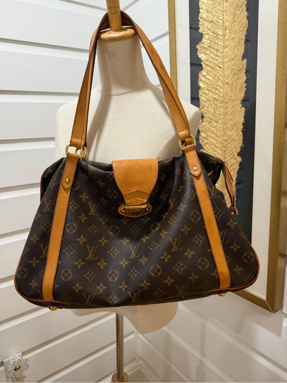 Louis Vuitton Monogram Canvas Shoulder Bag with Tan Leather Trim